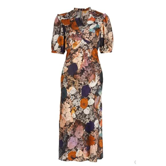 Raquel Allegra Bella Dress Flower Medley Feminine V-Neck Silk Jacquard Small 2/4 - Picture 1 of 11